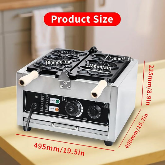 Taiyaki Fish Waffle Maker 3PCS Electric Taiyaki Machine, Non-Stick Teflon Coating Fish Shaped Waffles Iron,110V 50-300℃/122-572℉ Adjustable