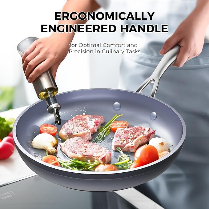 swiflon KFCC 8" Ceramic Nonstick Frying Pan, Single Skillet, PFAS-Free, Multi-Layer Aluminum Core, Oven Safe, Dishwasher Safe，Healthy Cooking Skillet for Eggs and Omelets