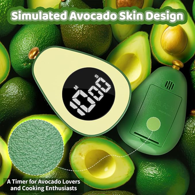 Avocado Digital Countdown Timer, Cute Kitchen Gadget, Adjustable Volume Timer for Cooking and Baking, One-Button Design, 99-Minute, Use AAA Battery, Portable Digital Timer, Home Kitchen Tool