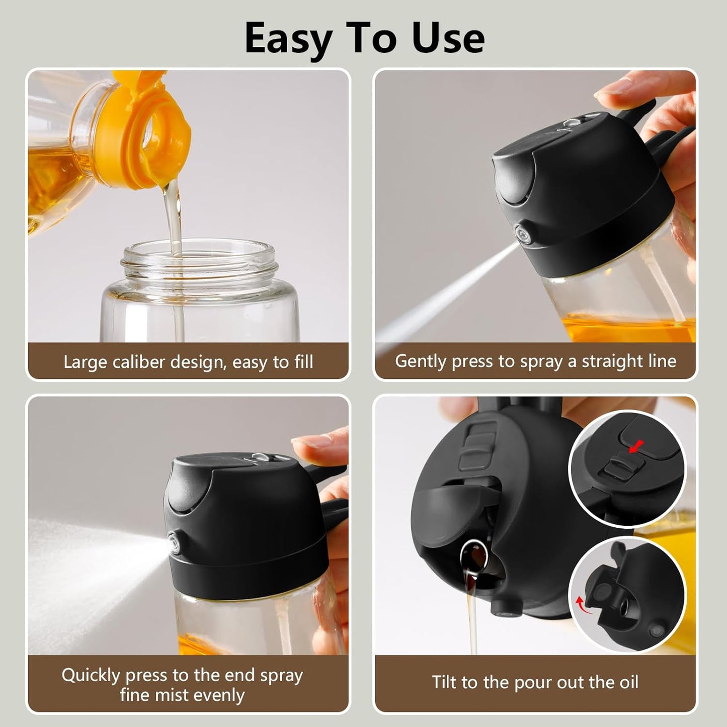 Olive Oil Sprayer for Cooking, 470ml 2 In 1 Glass Oil Dispenser/Pour Bottle, Kitchen Accessories, Kitchen Gadgets for Air Fryer, Salad, BBQ