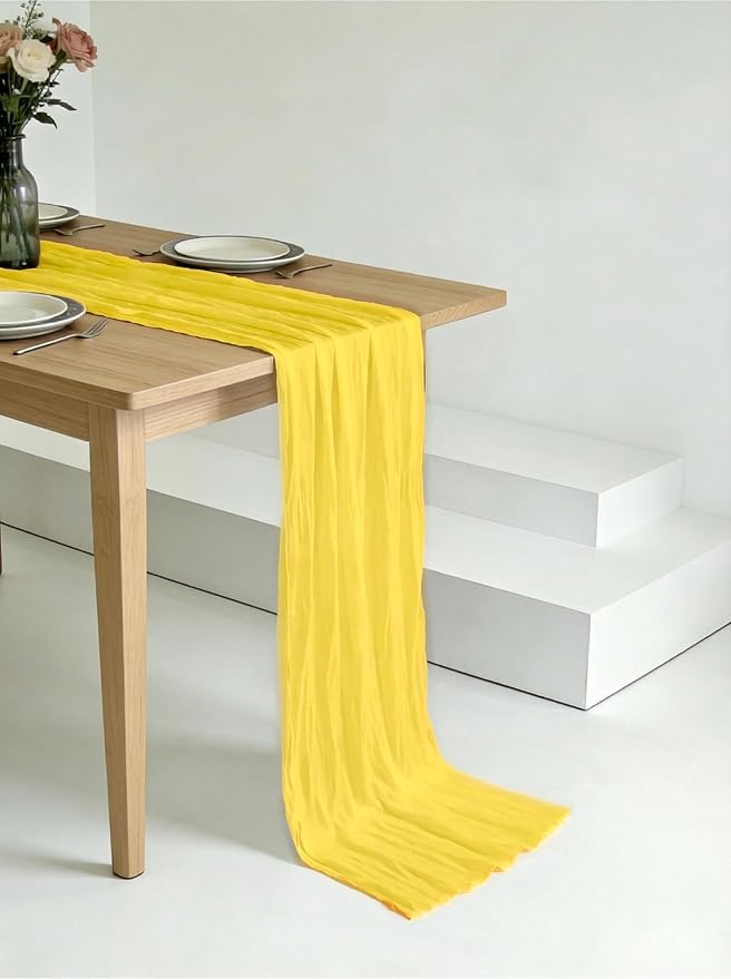 3 Pack Lemon Yellow Cheesecloth Table Runner -17×120 Inch Gauze 10 FT Long Cheese Cloth Table Runners for Bridal Wedding Party Baby Shower Holiday Birthday Home Easter Decor (Lemon Yellow, 3PC)