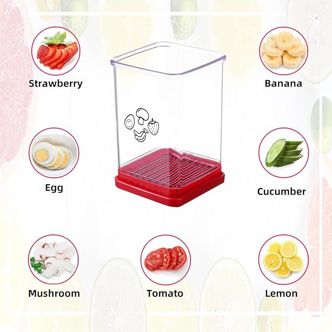 Vegetable cutter, Fruit slicer, Egg slicer, Kichten tool for Strawberry slice, Large Capacity Cup, Easy Clean, 3"L x 3"W x 4.25"H