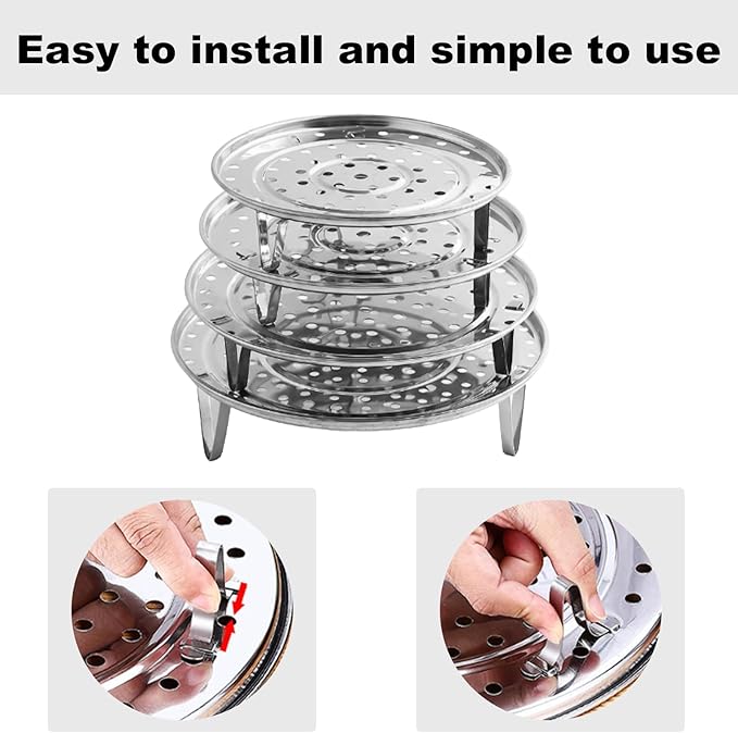 Round Stainless Steel Steamer Rack, 7.6" 8.5" 9.33" 10.23" Inch Steaming Rack, Removable Stands, for steamer, Stock Pot, Pressure Cooker, Cooking, baking bread, vegetable salad (5 Pcs)