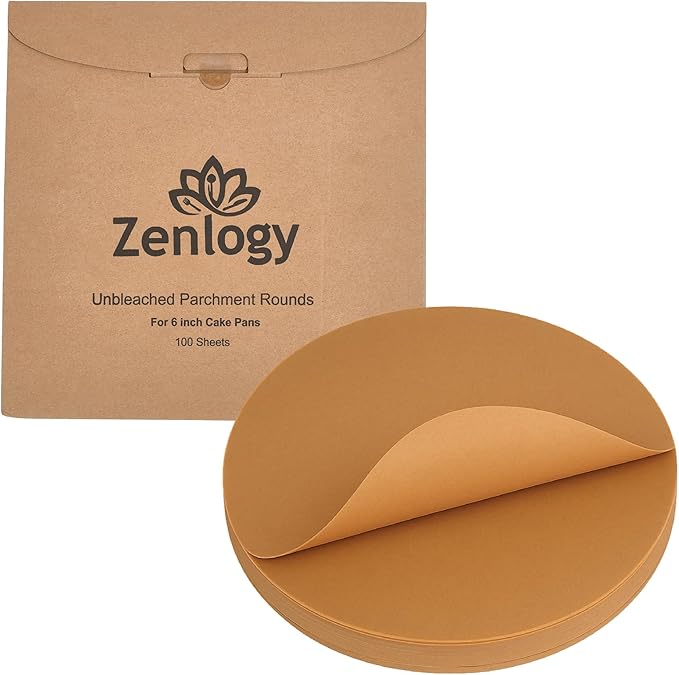 Zenlogy 6 Inch Parchment Paper Rounds (100 Sheets) - Unbleached, Pre-cut, High Heat, Round Liners - Fits 6 inch Small Round Cake Pans or Great for Lining, Freezing and Storing, and Separating