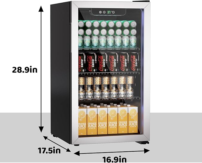 Compact 105 Can/3.0 Cu.Ft Mini Fridge For Soda, Beer Or Wine, Portable Small Beverage Refrigerator With Digital Display&Removable Shelves &Reversible Glass Front Door For Office, Dorm, Bar