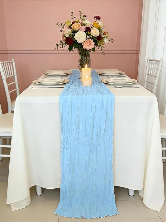 3 Pack Baby Blue Cheesecloth Table Runner -17×120 Inch Gauze 10 FT Long Cheese Cloth Table Runners for Bridal Wedding Party Baby Shower Holiday Birthday Home Easter Decor (Baby Blue, 3PC)