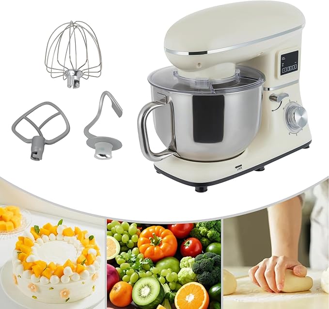 HAPPCUCOE 1350W Stand Mixer,6.5Qt Electric Kitchen Mixer,Dough Machine with LCD Display,Electric Food Mixer for Kitchens,Restaurants,Bakeries (White)
