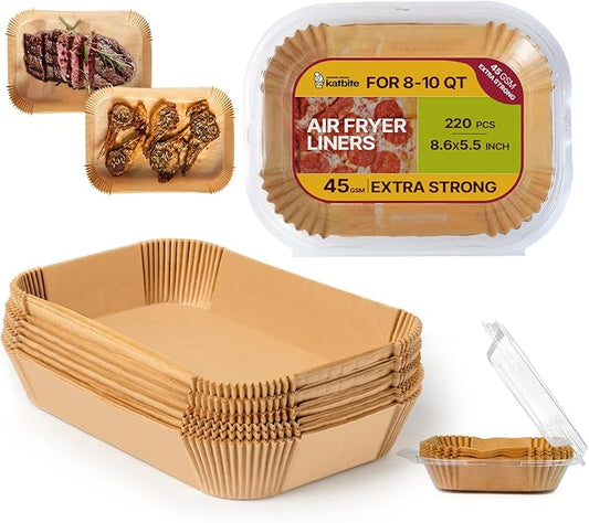 Katbite 220PCS DZ201 Air Fryer Liners Disposable, 8.6x5.5'' Rectangle Airfryer Paper Liners for Dual Air Fryer, Oil-Proof Parchment Paper for Foodi DZ401, FG551