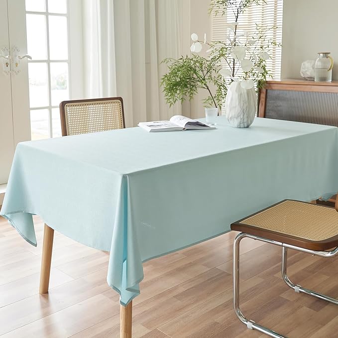AUSSPVOCT Textured Linen Tablecloth Rectangle 60x104 Water Resistant Spill-Proof Wipeable Light Blue Table Cloth Wrinkle Free Fabric Dining Table Cover for Birthday Wedding Spring Party Tablecloths