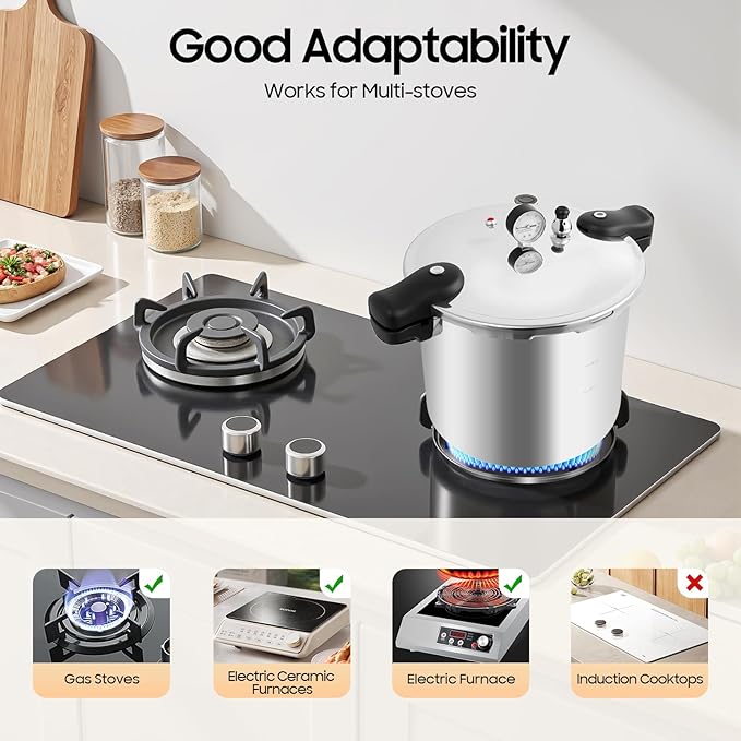 23 Qt Thickened Explosion Proof Pressure Canner, 90Kpa Aluminum Pressure Cooker with Pressure Gauge, for Apartment, Camping, Motor Homes