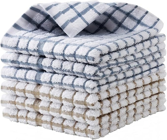 Egles 6 Packs Kitchen Dishcloths 100% Cotton Grid Terry Dish Cloths 12.5" x 12.5" Ultra Soft Super Absorbent Dishrag Reusable Dishcloth Multi-Purpose Quick Drying Hand Dish Towel Set with Hanging Loop