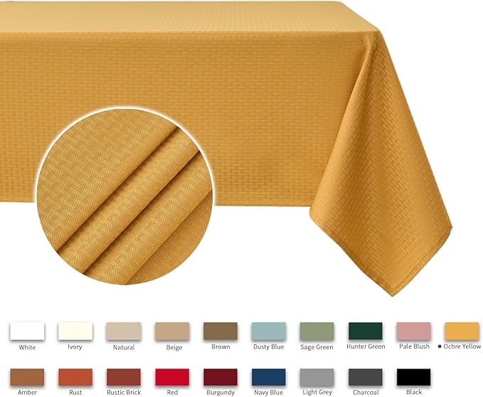 maxmill Tablecloth Weaved Texture Stain Resistant Waterproof, Wrinkle Resistant Washable Table Cloth, Fabric Table Cover for Dining Room, Indoor Outdoor Use, Rectangle 70 x 120 Inch, Ochre Yellow