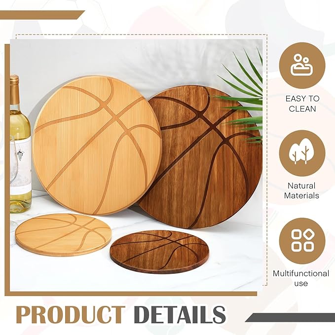 Ziliny Basketball Cheese Board Gift Set Party Favor Prizes Charcuterie Wood Board with Knives and Box Father Day Gift for Dad Grandpa Party Tournament Game (Acacia Wood, Basketball)