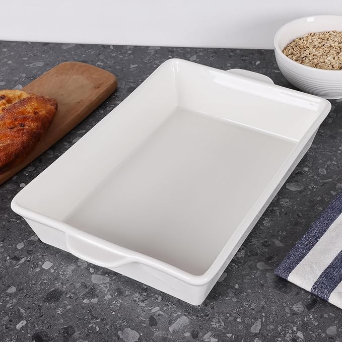 GDCZ Ceramic Baking Dish with Handles,Lasagna Pan Deep Large Serving Bakeware fo Cooking. Freezer Safe (White)