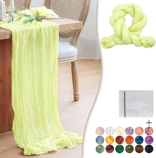Light Yellow Cheesecloth Table Runner 1 Pack 35" Boho Gauze 120 inches Long Runner Rustic Sheer Fabric Bulk for Baby Shower Wedding Bridal Birthday Party Table Decorations