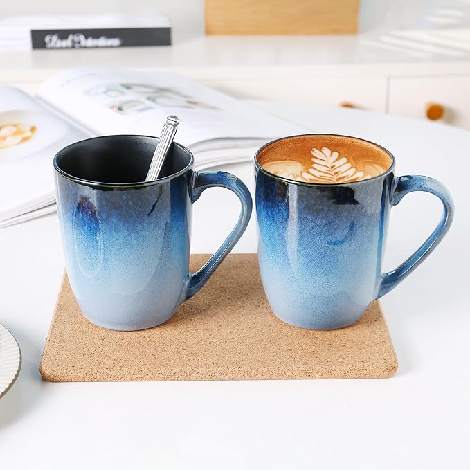 MONITO 14 OZ Coffee Mugs Set of 6, Modern Large Ceramic Coffee Mugs Set with handle for Tea/Latte/Milk/Cocoa, Funny Tea Cups for Office and Home, Engagement Gifts…