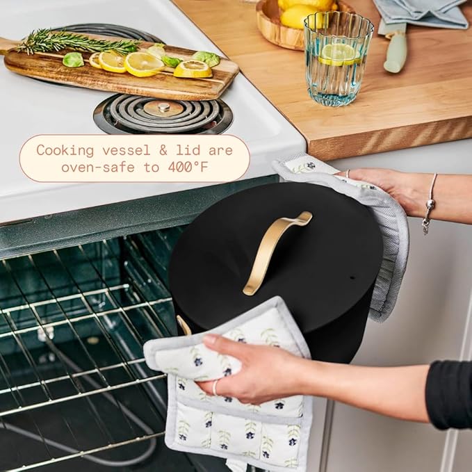 Beautiful 10-in-1 Electric Multi-Cooker by Drew Barrymore, 6-quart, digital display, 10 cooking functions, non-stick pot, easy one-touch control (Black Sesame)