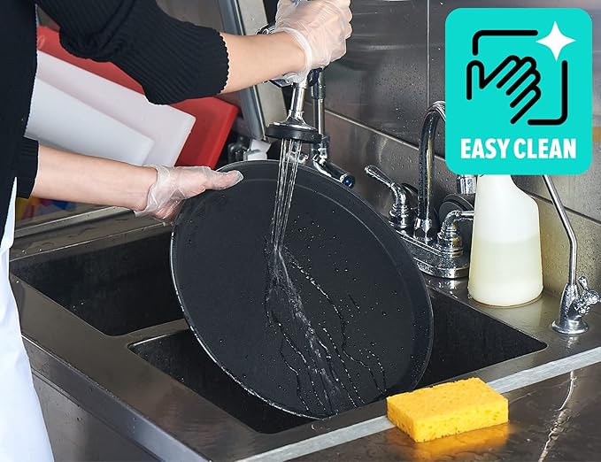 CURTA 2-Pack Restaurant Grade Non-Slip Tray, NSF, 16 Inch, Plastic Rubber Lined Round Serving Tray, Black