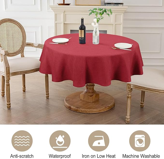 AUSSPVOCT Textured 54 Inch Round Tablecloth Up to 35'' Dia Tables Waterproof Spill-Proof Wipeable Table Cloth Wrinkle Free Circle Dining Table Cover for Birthday Farmhouse Outdoor Party Tablecloths