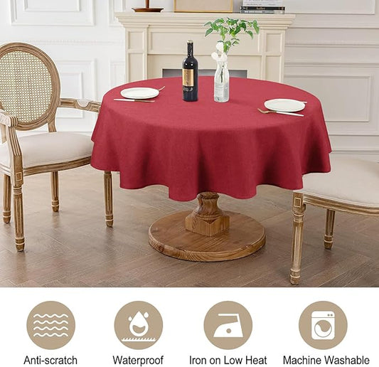 AUSSPVOCT Textured 54 Inch Round Tablecloth Up to 35'' Dia Tables Waterproof Spill-Proof Wipeable Table Cloth Wrinkle Free Circle Dining Table Cover for Birthday Farmhouse Outdoor Party Tablecloths