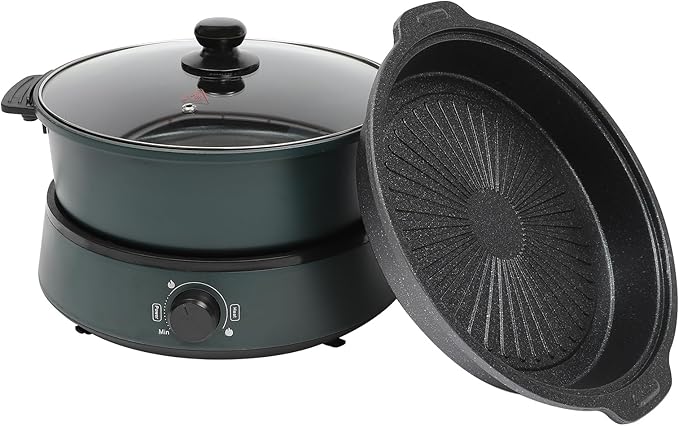 Electric Hot Pot, Multifunctional Non Stick Cooker with Induction Skillet Hot Pan 4L Capacity Fry Soup Stew, 12.8 * 8.66 * 11.42 inch (1-5 People) (Green)