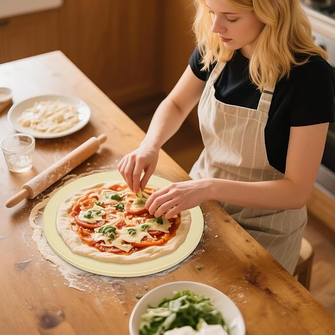 Permade Round Pizza Stone for Grill and Oven- 15 inch Baking Stone Heavy-Duty Cordierite Pizza Stone for Bread, Cookies, Heat Proof BBQ Grilling Cooking Stone for Making Crisp Crust Pizza (Beige)