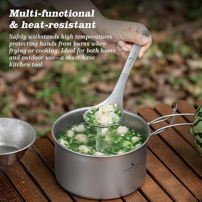 iBasingo Titanium Slotted Spoon Ultralight Kitchen Strainer for Cooking, Noodles, Salad & Hot Pot Fried Food Durable Metal Colander for Outdoor Camping Backpacking Home used, Dishwasher Safe Ti1038A