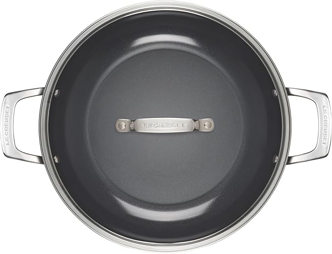 Le Creuset Essential Non-stick Ceramic Shallow Braiser with Glass Lid, 3.9 qt.