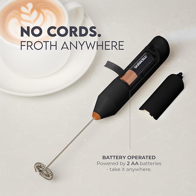 Zulay Kitchen Powerful Milk Frother Handheld with 2 Duracell AA Batteries – Ultra Fast Frother Wand Electric Drink Mixer for Coffee, Lattes, Cappuccinos, Matcha & Hot Chocolate – Portable Foam Maker