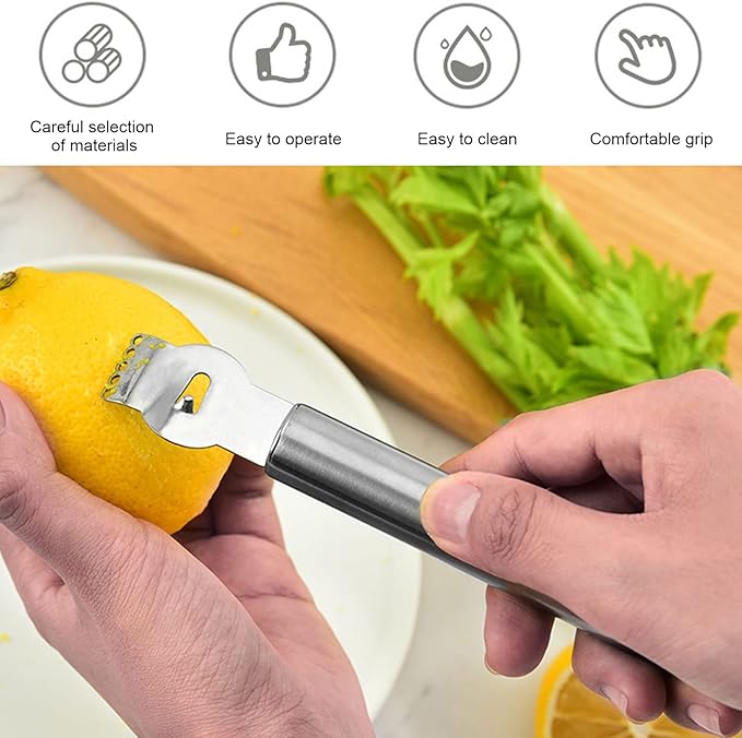 Stainless Steel Citrus Zesting Tool with Ergonomic Grip - Lemon Orange Peel Grater for Kitchen Use (Black)