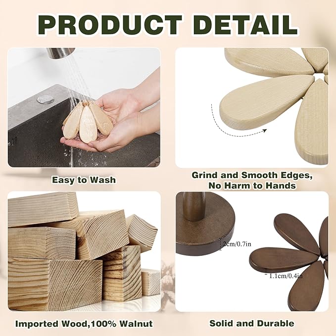 Wooden Tree Trivets for Hot Dishes, Christmas Tree Shape Trivet Set of 4 for Hot Pot Pans, Wood Coasters for Bowls Teapots Drinks Plates, Home Table Decor(Walnut Wood)