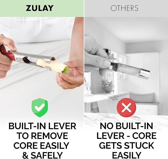 Zulay Kitchen Premium Apple Corer Tool - Ultra Sharp, Stainless Steel, Serrated Blades for Easy Coring - Easy to Use & Clean, Durable Apple Corer Remover for Baking Apples & More - 2 Pack Black & Red