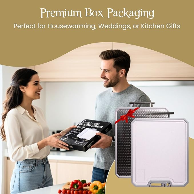 MUGAA Stainless Steel Cutting Board Set, Double-Sided 304 Stainless Steel & PP, Built-In Knife Sharpener, Non-Slip Juice Groove, Dishwasher Safe Steel Cutting Boards For Kitchen, Medium & Large