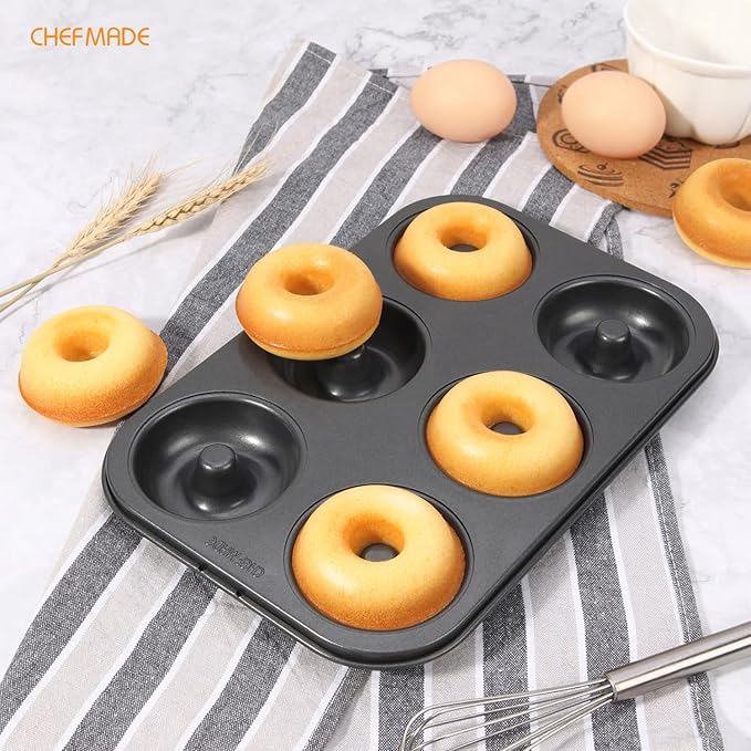 CHEFMADE Donut Pan, Nonstick 6 Cavity Ring Begal Pan Doughnut Baking Pan