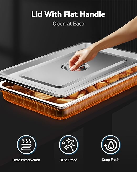 ZeroPone 4 Pack Full Size Hotel Pans with Lids, 2.5" Deep Stainless Steel Steam Table Pan with Lid, 22 Gauge Anti Jam Commercial Catering Food Pans for Hotel, Home, Party, Restaurant, Buffet