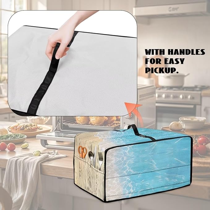 Doojoayie Starfish Toaster Oven Cover Coffee Print 8 Slice Bread Machine Dust Protector Universal Fit Dust-proof & Stain Resistant Covers for Kitchen Appliance Protection