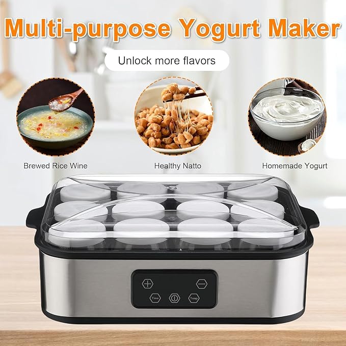 Automatic Yogurt Maker 2160ml Digital Yogurt Maker Machine with 12 Jars Adjustable Temperature 48H Time Control for Fresh Homemade Yogurt Dessert, Led Display Multi-Function Electric Yogurt Machine