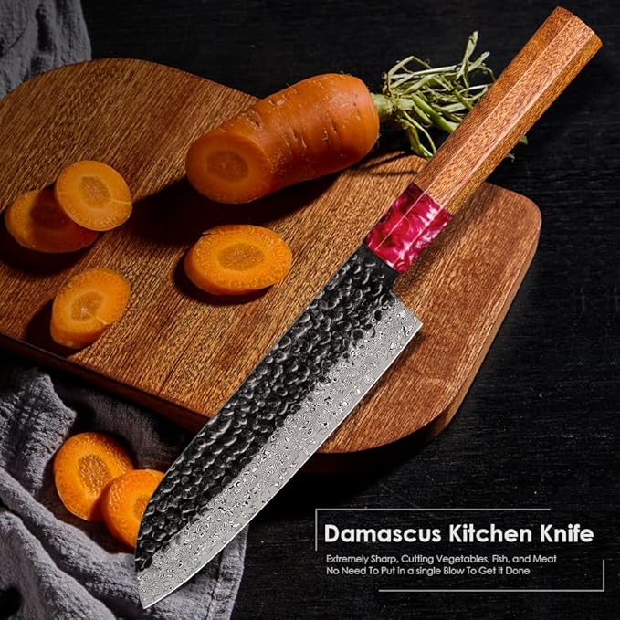 COOKLET'S Damascus Santoku Knife, Japanese VG10 Steel Core Kitchen Knife, Ultra Sharp Professional Chopping Cooking Knife, G10 Ergonomic Handle with Luxury Gift Box