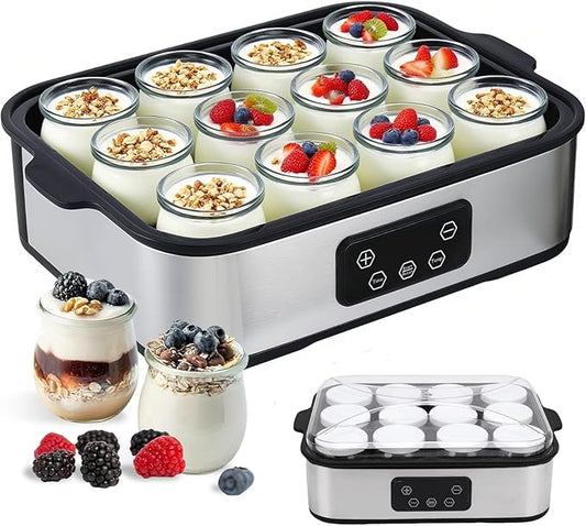 Automatic Yogurt Maker 2160ml Digital Yogurt Maker Machine with 12 Jars Adjustable Temperature 48H Time Control for Fresh Homemade Yogurt Dessert, Led Display Multi-Function Electric Yogurt Machine