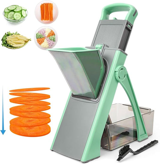 Upgrade Safe Mandoline Slicer Plus, Adjustable Potato Slicer, Vegetable Chopper Food Slicer, Fries Cutter, Veggie Salad Chopper Kitchen Chopping Artifact Christmas Gifts green