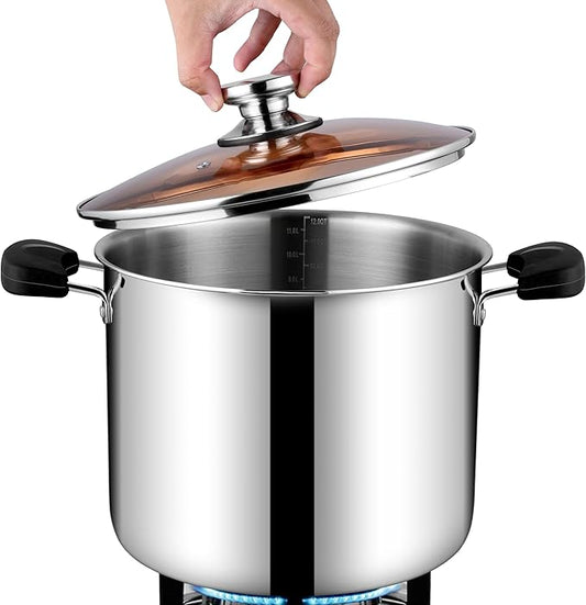 Onader Large Stainless Steel Stock Pot for Cooking, 12 Quart Big Soup Pot with Lid & Anti-Scald Handles, Tri-Ply Induction Stockpot