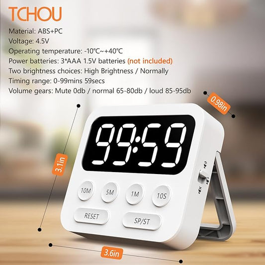 Digital Kitchen Timer with Stopwatch and Countdown Function - Magnetic Classroom Timer for Kids with Large LED Display and Adjustable Volume for Cooking, Exercise, Baking, Desk