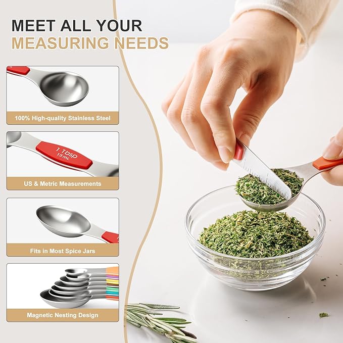Stainless Steel Measuring Cups & Spoons Set, EWFEN Kitchen Tools Nesting Measuring Cups and Spoons, Set of 15 with Leveler