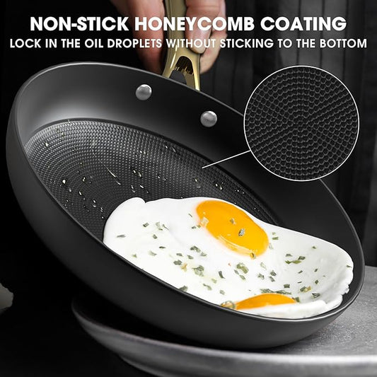 imarku Non Stick Frying Pans Set, Cast Iron Skillets 3 Pcs - 8"&10"&12", Cast Iron Pans with Lids, Dishwasher and Oven Safe, All Cooktops Compatible