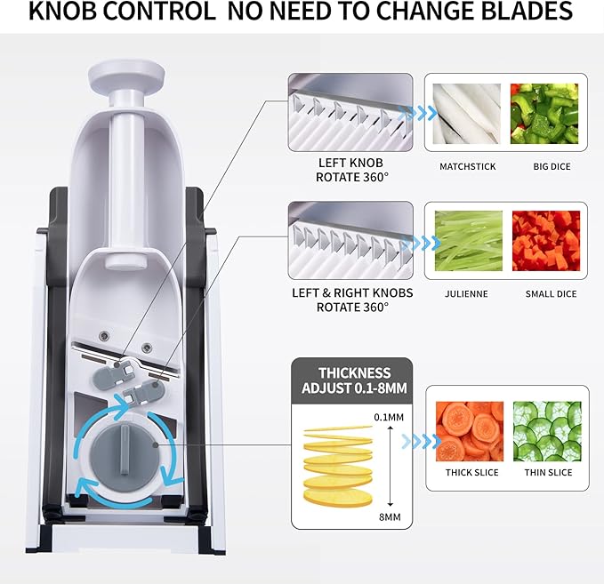 Safe Mandoline Slicer,Vegetable Potato Slice Food Cutter for Kitchen,Thickness Adjustable Upright Veggie Chopper for Fast Meal prep (Gray)