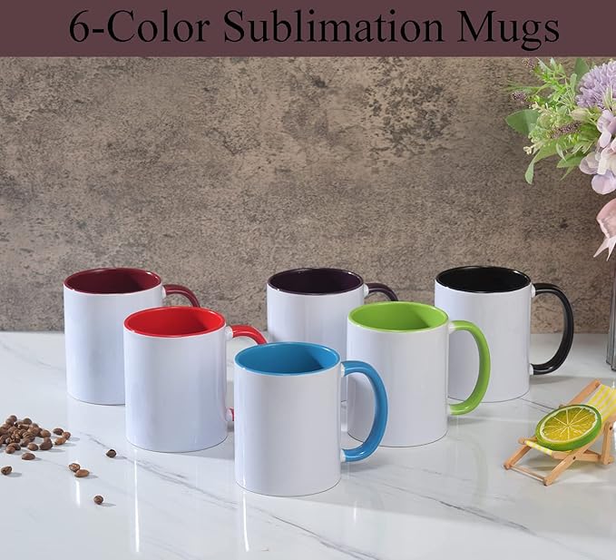 Ceramic Sublimation Mugs, 11oz, 12Pack, Assorted Colors, Microwave Safe, Dishwasher Safe