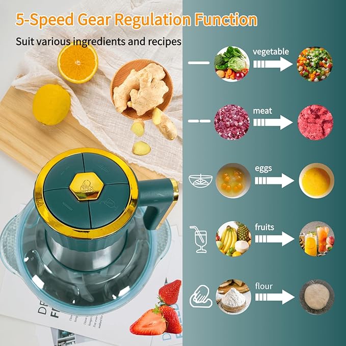 SPEHKAOO Food Processor,5-Speed Electric Food Chopper,Meat Grinder 5L(20Cups) with Two 6-Blade Sets,500W Powerful Vegetable Chopper Used for Dough Mixing,Meat, Nuts, Fruits, Garlic and Vegetables