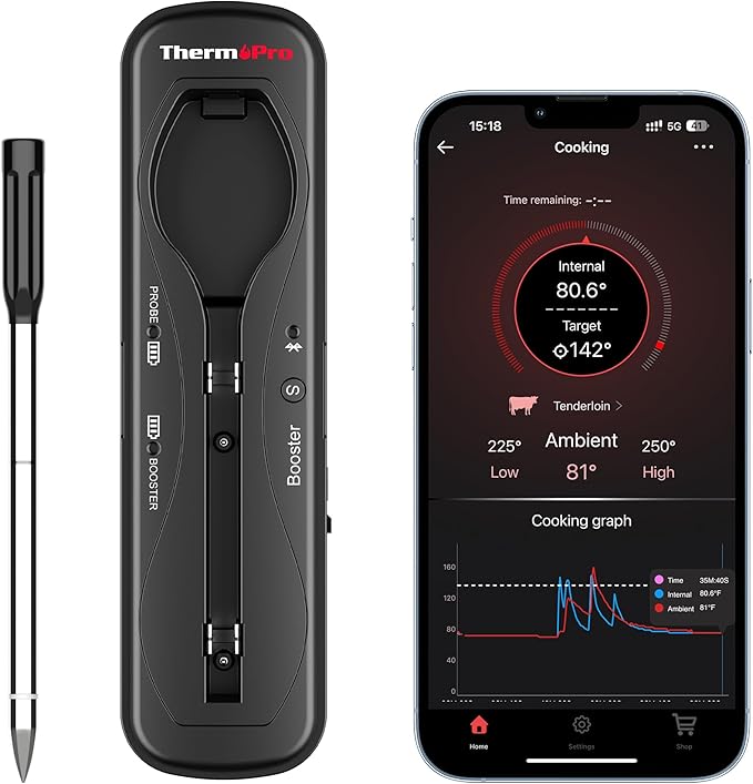 ThermoPro Upgraded Meat Probe Wireless Meat Thermometer, 500ft Bluetooth Meat Thermometer for Cooking Kitchen Oven Smoker, Rechargeable Meat Probe for Backyard Grill BBQ Holiday Gifts