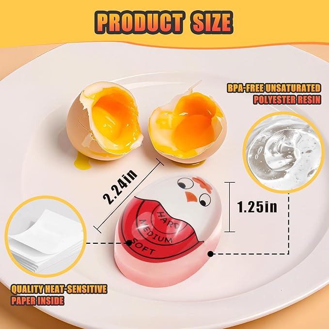 Egg Timer for Hard Boiled Eggs Soft Boiled Color Changing Indicator Tells When Eggs are Ready, Red 2pcs