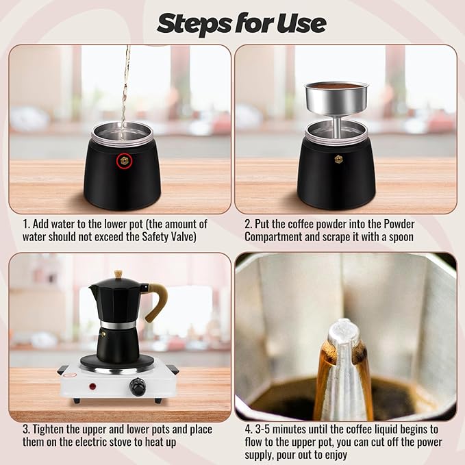 Vaolvpant 9 Cup Aluminum Moka Pot Classic Stovetop Espresso Coffee Maker 450ml 15oz Coffeemaker Percolator Mocha Pot Greca Coffee Maker Cafe Makers for Italian and Cuban Café Brewing Black
